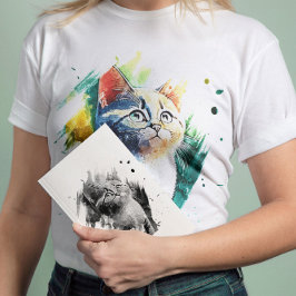 Spectaculaire waterverf Kattenportret T-shirt