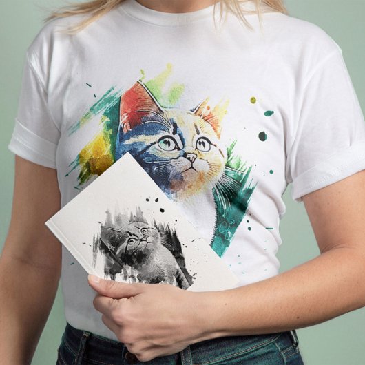 Spectaculaire waterverf Kattenportret T-shirt