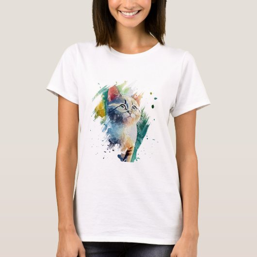 Spectaculaire waterverf Kattenportret T-shirt (Voorkant)