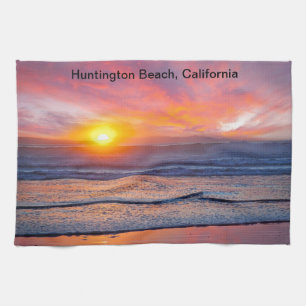 Spectaculaire Zonsondergang bij Strand Huntington Theedoek