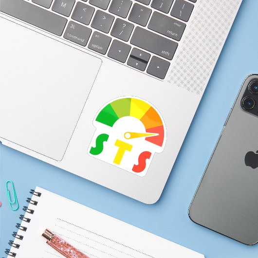SpecterTech Studio Helder EMF Meter Logo Sticker (Laptop met iPhone)