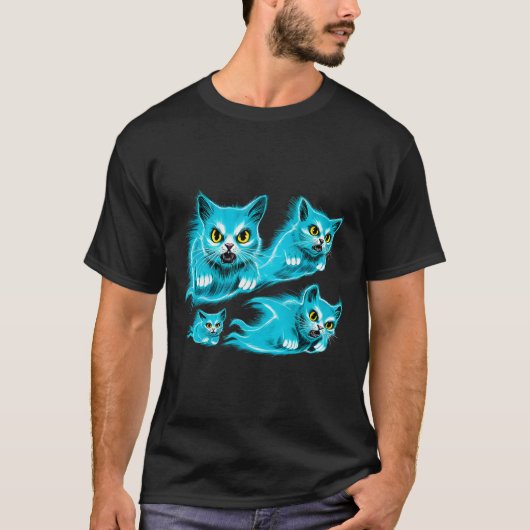 Spectral Cats Halloween Funny Flying Ghost T-shirt (Voorkant)