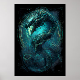Spectral Coil Cyberpunk Serpent Dark Art  Poster