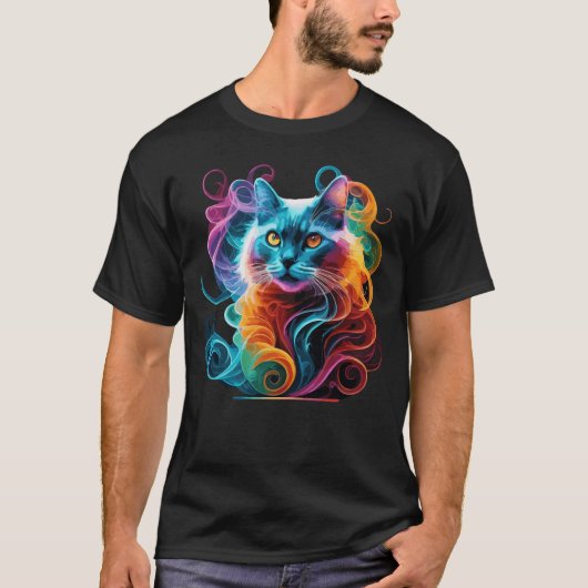Spectrale anime kat in levendige rookexplosie t-shirt (Voorkant)