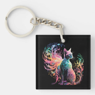 Spectrale holografische kat: een prisma van elegan sleutelhanger