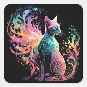 Spectrale holografische kat: een prisma van elegan vierkante sticker
