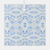 Spectroscopisch blauw wit abstract gouachekunst glas ornament (Voorkant)
