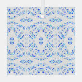 Spectroscopisch blauw wit abstract gouachekunst glas ornament (Achterkant)