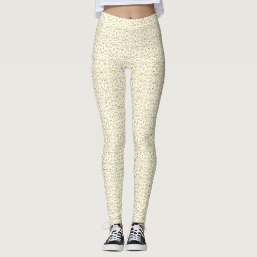 Spectroscopisch Geel Witte Abstracte Gouache Kunst Leggings (Voorkant)