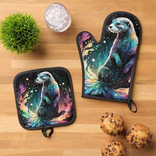 Spectrum Edge: De Otters Gloeien Ovenwant & Pannenlap Set (Top down)