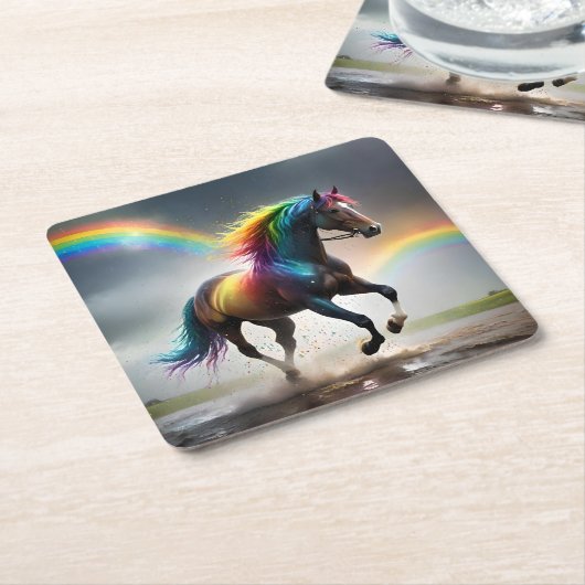 Spectrum of Grace: Regenboogpaard onder regenbogen Kartonnen Onderzetters (Schuin)