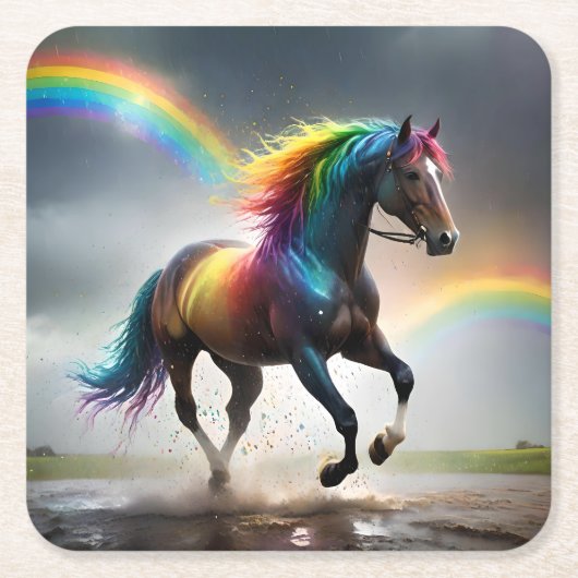 Spectrum of Grace: Regenboogpaard onder regenbogen Kartonnen Onderzetters (Voorkant)