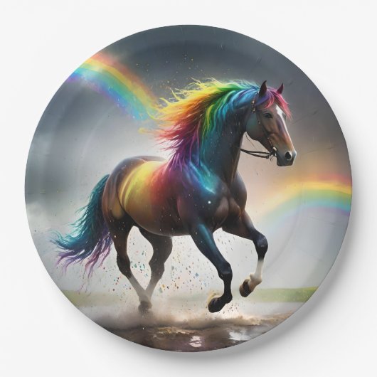 Spectrum of Grace: Regenboogpaard onder regenbogen Papieren Bordje (Voorkant)