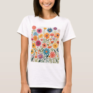 Spectrum van kleurrijke bloemen in vormen maten t-shirt