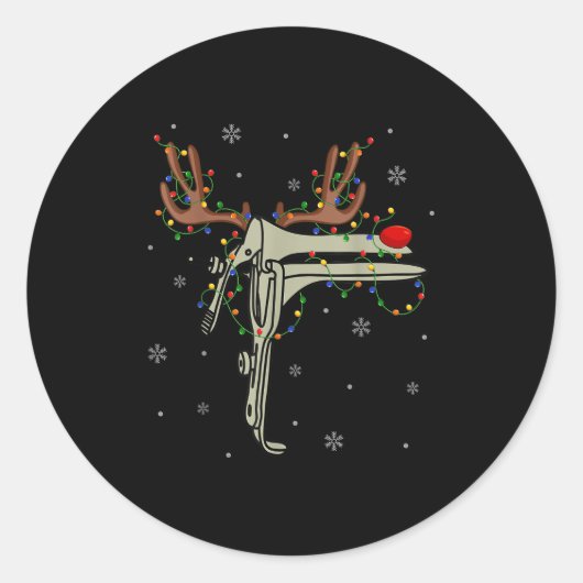 Speculum Reindeer Xmas Light Medical Ob Gyn Nurse  Ronde Sticker (Voorkant)
