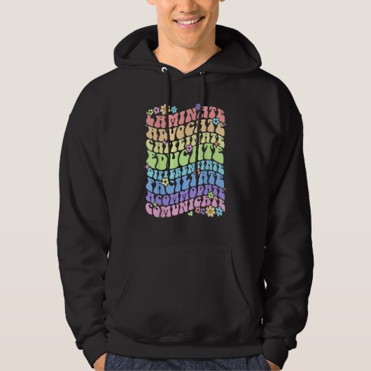 Sped Caffeinate Advocate Laminate Educate Groovy T Hoodie (Voorkant)