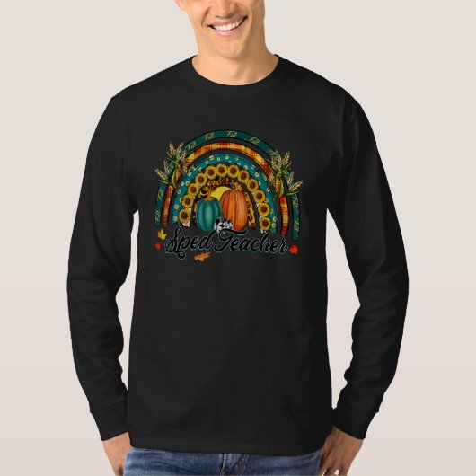 Sped teacher Hello Fall Rainbow Pumpkin Leopard T-shirt (Voorkant)