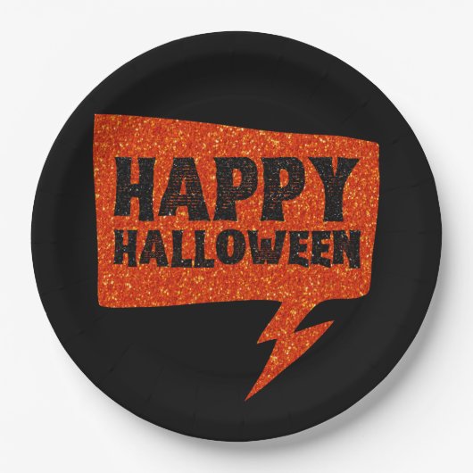 Speech Bubble Glitter Happy Halloween Papieren Bordje (Voorkant)