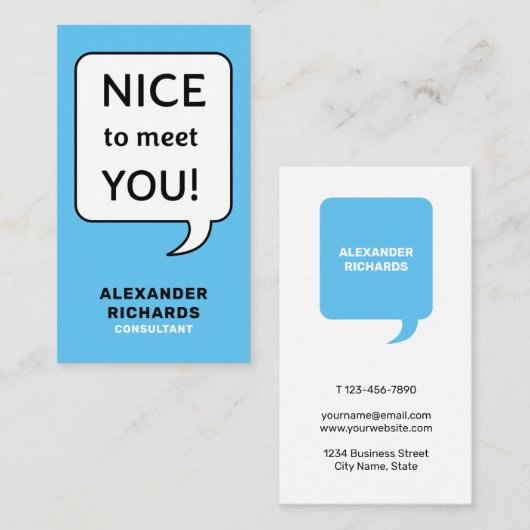 Speech Bubble Nice om je modern te ontmoeten Visitekaartje (Voorkant / Achterkant)