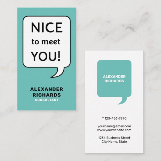 Speech Bubble Nice om je modern te ontmoeten Visitekaartje (Voorkant / Achterkant)