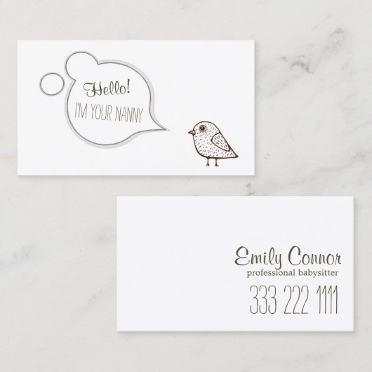 Speech Cloud Tweet Bird Babysitting Kinderopvang K Visitekaartje (Voorkant / Achterkant)
