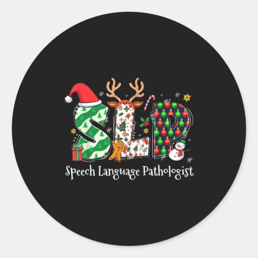 Speech Language Pathologist Reindeer Santa Hat Slp Ronde Sticker (Voorkant)