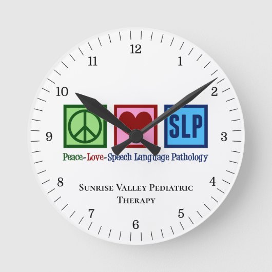 Speech Language Pathology Peace Love SLP Custom Ronde Klok (Voorkant)