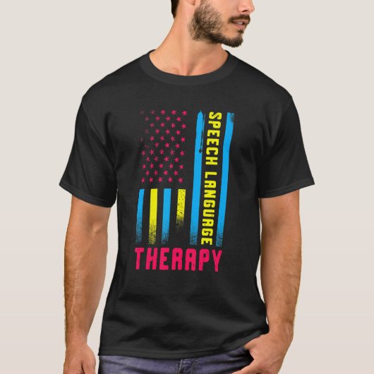 Speech Language Therapy US Flag SLP Speechie T-shirt (Voorkant)