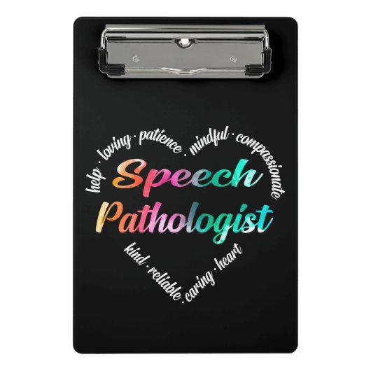Speech Pathologist Heart Word Cloud Waterverf Mini Klembord (Voorkant)
