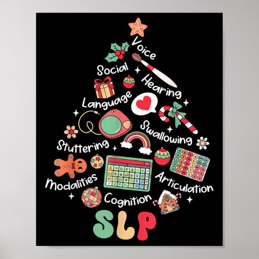 Speech Therapy Christmas Tree Merry Xmas Slp Thera Poster (Voorkant)