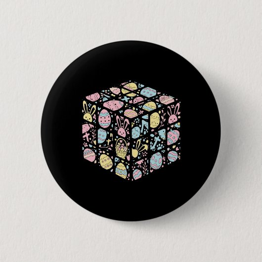 Speed Cube Bunny Easter Egg Paasdag Jongens Mannen Ronde Button 5,7 Cm (Voorkant)
