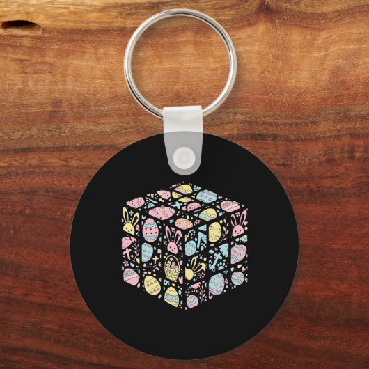 Speed Cube Bunny Easter Egg Paasdag Jongens Mannen Sleutelhanger (Voorkant)