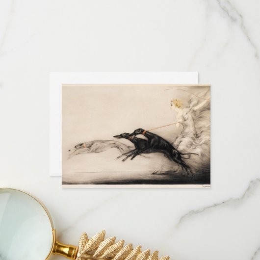 Speed II, Vitesse, 1933 door Louis Icart Bedankkaart (Voorkant / Achterkant in situ)