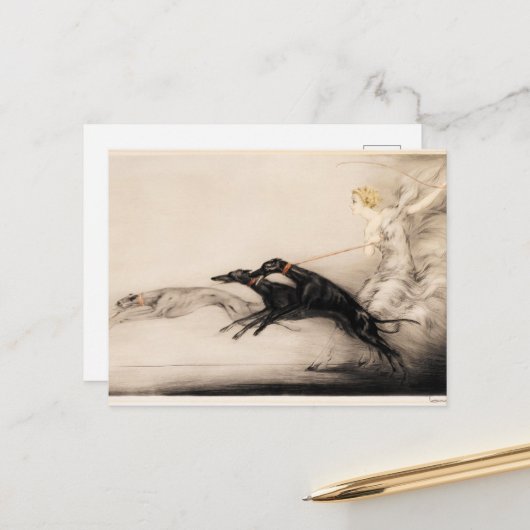 Speed II, Vitesse, 1933 door Louis Icart Briefkaart (Voorkant / Achterkant in situ)