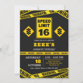 Speed Limit 16th Birthday Invitation Kaart (Voorkant)