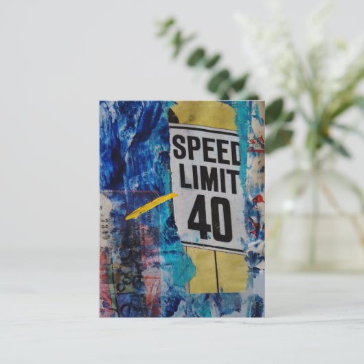 Speed Limit mixed media collage Briefkaart (Staand voorkant)