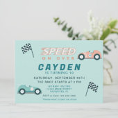 Speed Race Kaart Verjaardagsfeestuitnodiging (Staand voorkant)