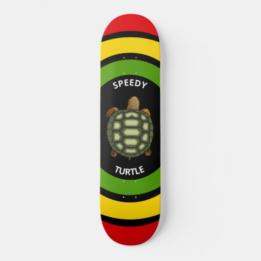 Speedachtige schildpad in zwart, groen, rood en ge persoonlijk skateboard (Voorkant)