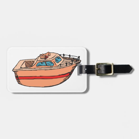 Speedboot Illustratie Leuk Nautische Boot Design Bagagelabel (Voorkant horizontaal)