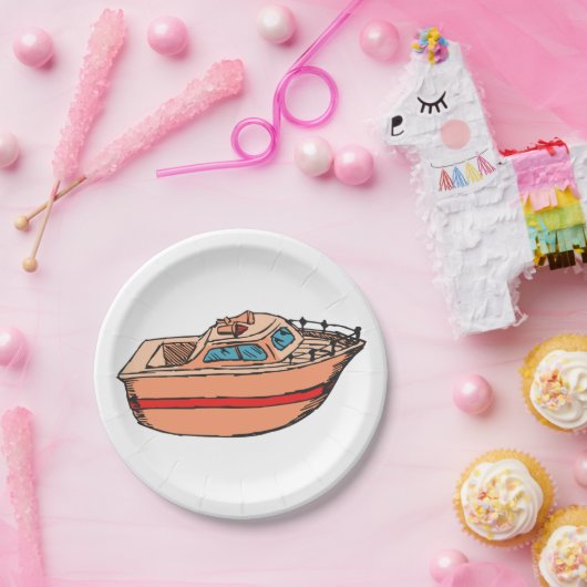 Speedboot Illustratie Leuk Nautische Boot Design Papieren Bordje (Feest)