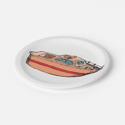 Speedboot Illustratie Leuk Nautische Boot Design Papieren Bordje (Gekanteld)