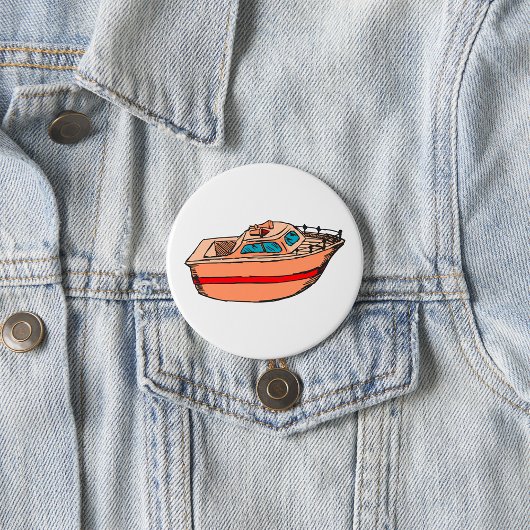 Speedboot Illustratie Leuk Nautische Boot Design Ronde Button 7,6 Cm