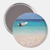 Speedboot in de blauwe zeeen ronde magneet (Voorkant / Achterkant)