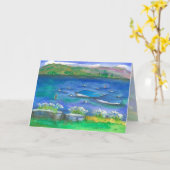 Speedboot Mountain Lake Waterverf Happy Birthday Kaart (Gele Bloem)