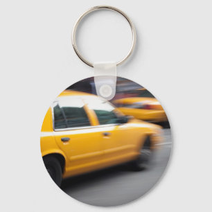 Speedende gele NY City Taxi Cab with Motion Blur Sleutelhanger