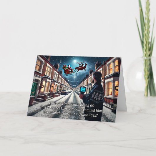 Speeding Santa Christmas Wenskaart 2024 Feestdagen Kaart (Voorkant)