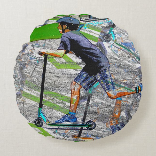 Speedster - Scooter Rider Rond Kussen (Voorkant)