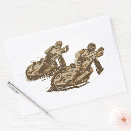 Speedway Motorcycle Racers Ovale Sticker (Envelop)