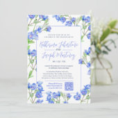 Speedwell blue waterverf flower QR RSVP bruiloft Kaart (Staand voorkant)