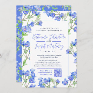 Speedwell blue waterverf flower QR RSVP bruiloft Kaart